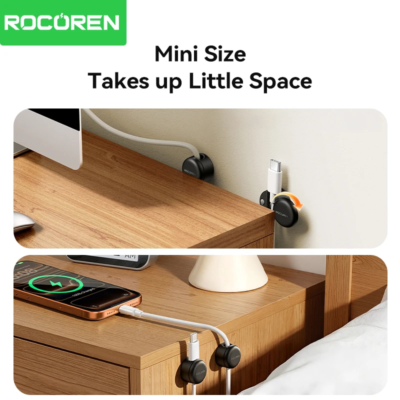 Rocoren 360° Rotating Magnetic Cable Management Self Adhesive Wire Cord Organizer Cable Clips Adjustable Wire Holder Under Desk photo 6