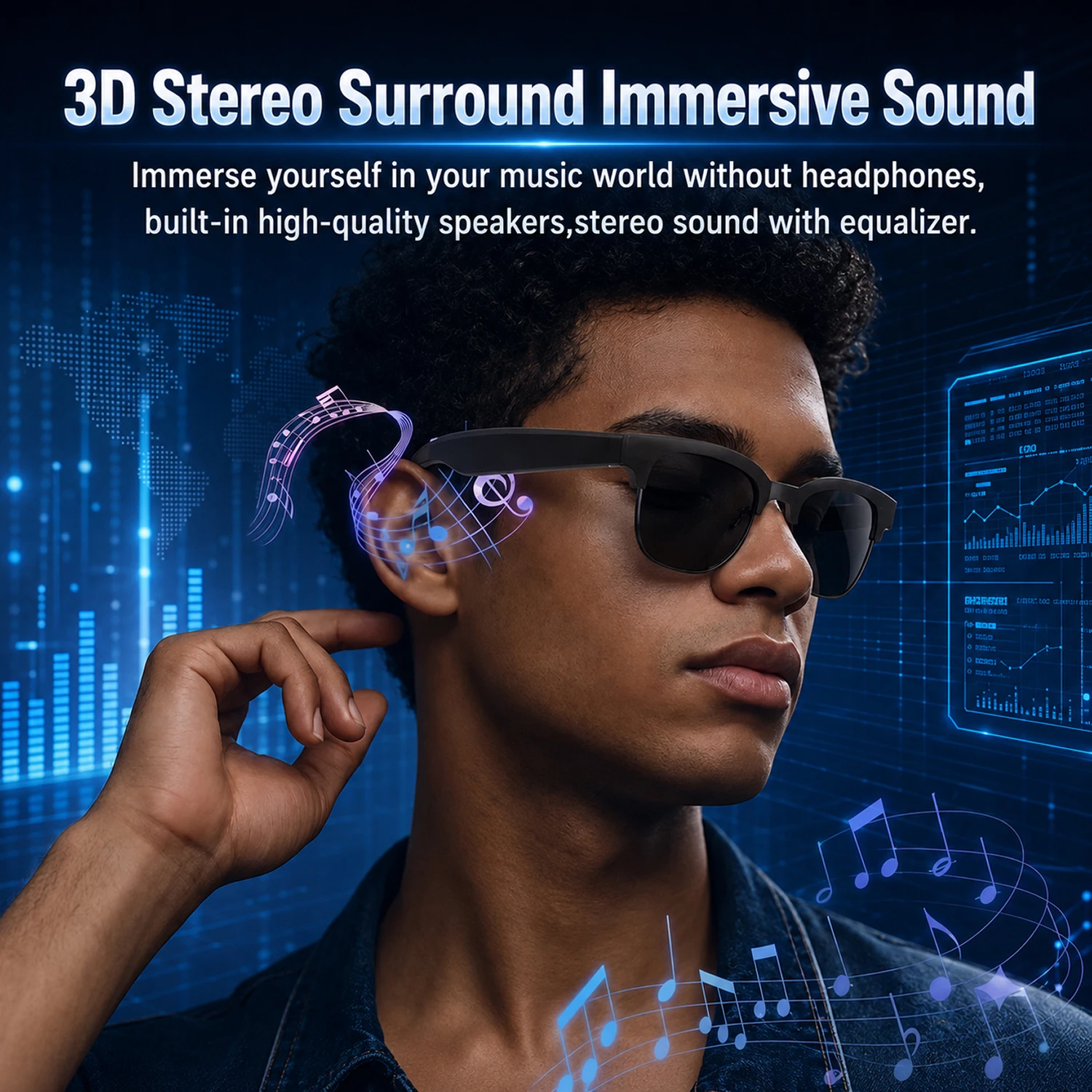 Smart Glasses Hands-Free Calling AI Chat Logging Music Playback Bluetooth Sunglasses for Men Touch Control Selfie Anti Glare photo 2