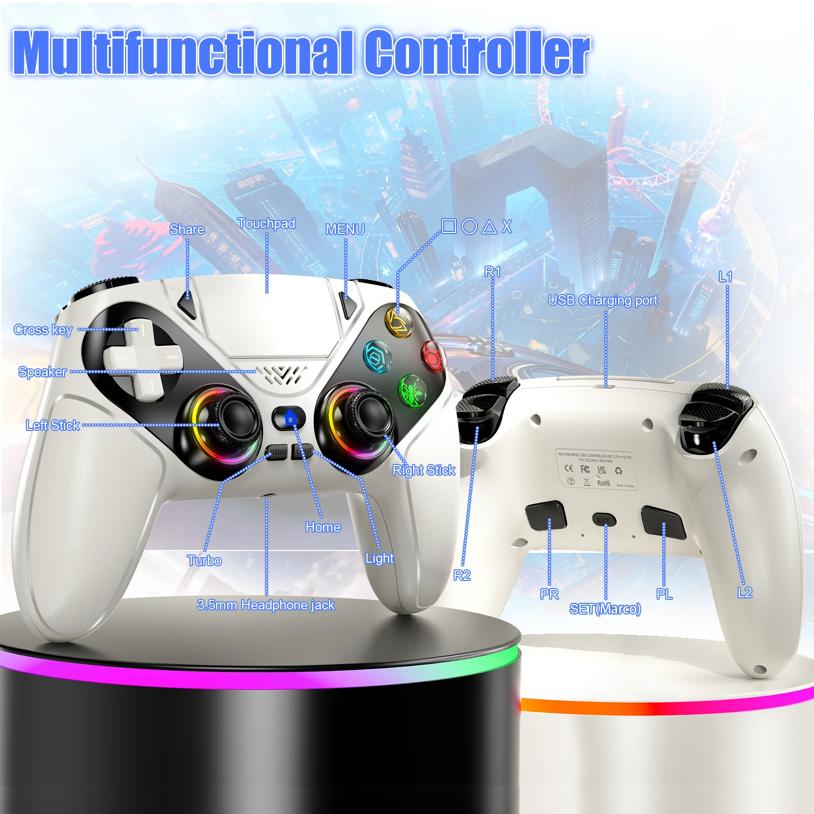 RGB Wireless Gamepad,For Playstation 5/PS5 Controller,With Turbo Dual Sense Vibrate Programming 3D Gaming Controller Console photo 4