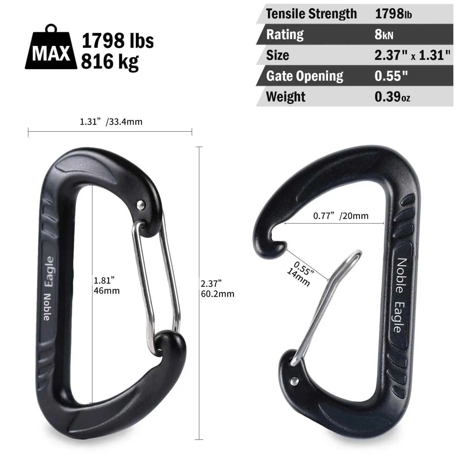 15kN Aluminum D Ring Carabiners Heavy-Duty Lightweight Outdoor Camping Hiking Gear Clips Buckle Set for Backpacking Equipment photo 3