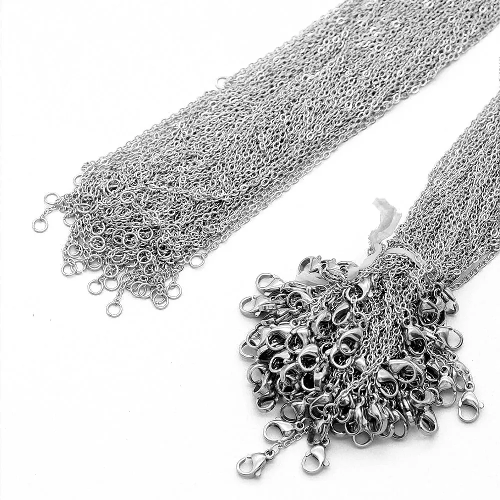 100pcs/Lot Bulk Wholesale 304 Stainless Steel Cable Link Rolo Chain Necklace Gold Color 45-50cm for DIY Jewelry Making Women photo 4