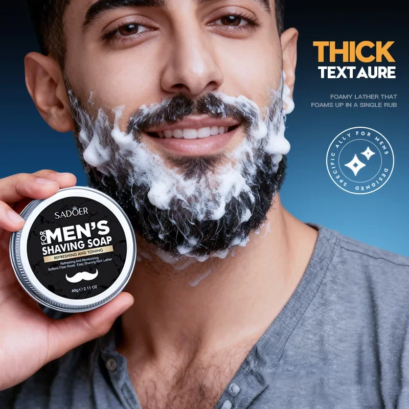 60g Mens Grooming Shaving Soap Bar Gentle Shaving Cream Rich Foam for Manual Razor Soften Beard Refreshing Toning Beard Care photo 5