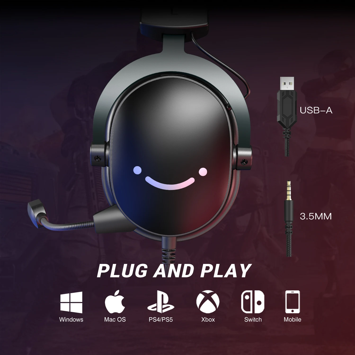 FIFINE Headset,3.5 mm Jack & USB Headphone with 7.1 Surround Sound/Volum Control/Mute Switch for PC / MAC / PS4 / PS5 Mixer-H9 photo 6