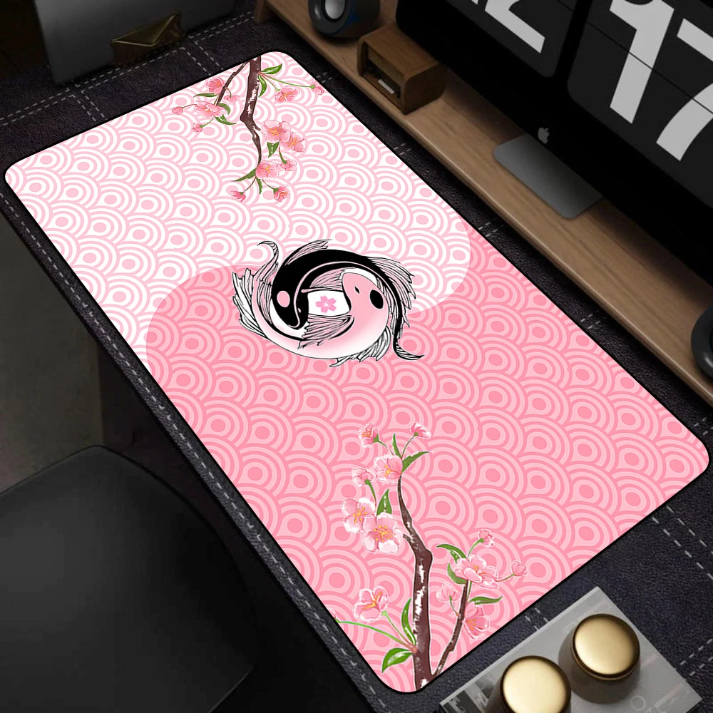 Yin-yang Fish Mouse Pad Black & White Sakura Laptop Desk Mat 90x40cm Company Gaming Accessories Gamer Deskmat Home Table Pads photo 3