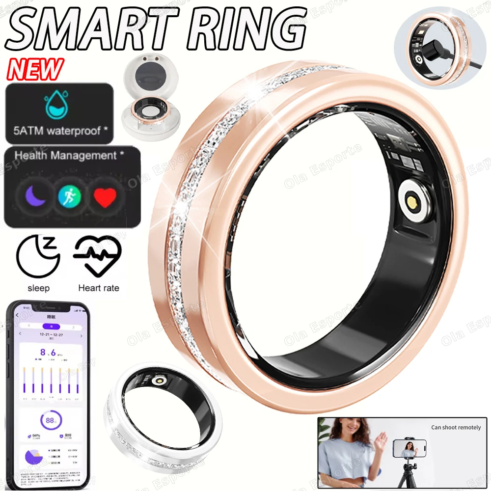 Diamond Fashion Women Smart Ring With Box IP68 Waterproof Lady ring Heart Rate Health Monitor Sports Pedometer Fitness Ring R12 photo 1