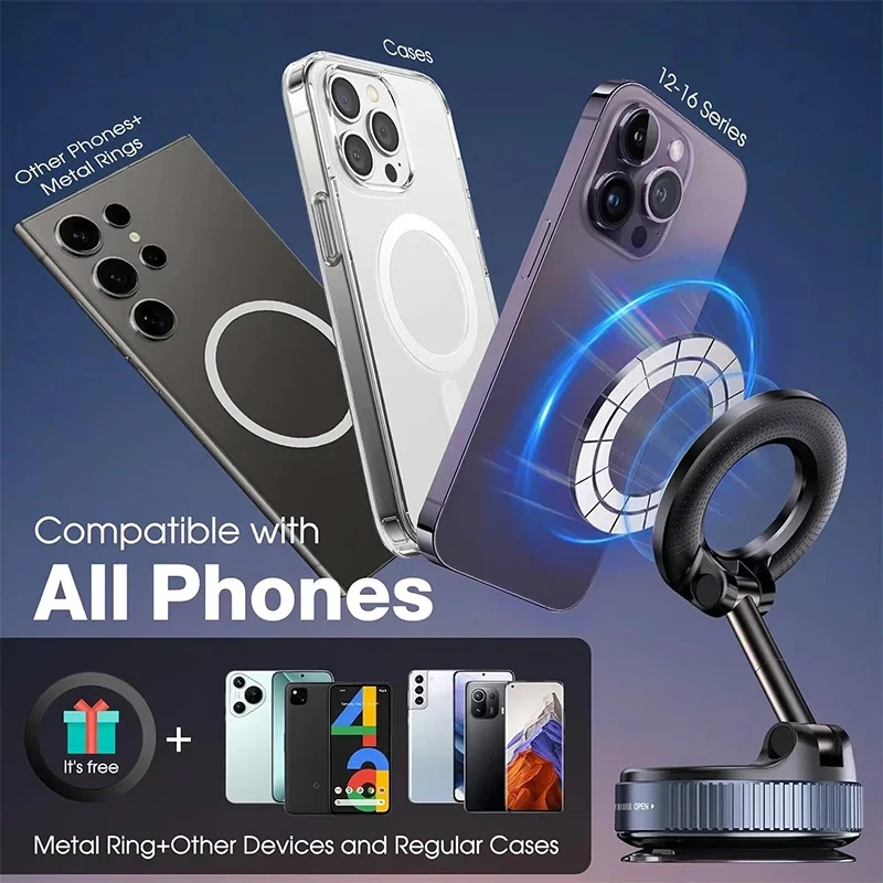 2026 New 360 ° Adjustable Suction Cup Phone Holder Vacuum Magnetic Car Phone Holder Magnetic Foldable Phone Holder Pocket Sized photo 5