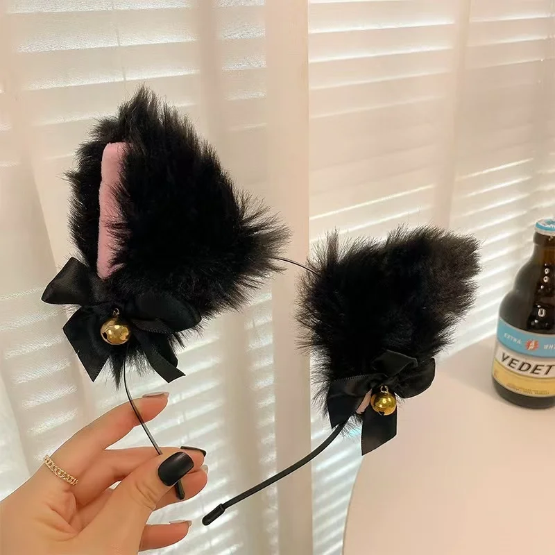 Sexy Cat Ears Headband for Women Girls Lace Bow Necklace Plush Bell Hairband Cosplay Masquerade-Party Costume Hair Accessories photo 6