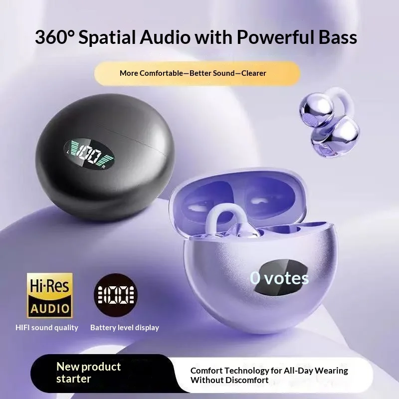 Wireless Clip-On Bluetooth Earbuds Premium HiFi Audio Sports Headphones Long Battery Life with Built-in Microphone photo 3