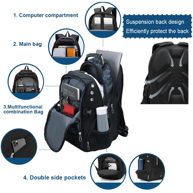 Brand Waterproof Men's Backpack Anti-theft 17 Inch Laptop Backpacks Business Airplane Travel Backpack School Bag Male Mochila photo 4