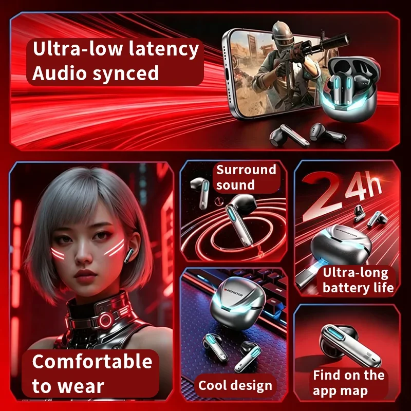 MONSTER Q15 gaming headset low latency Half-enclosure wireless earphone long battery life surround sound effect Breathing light photo 6