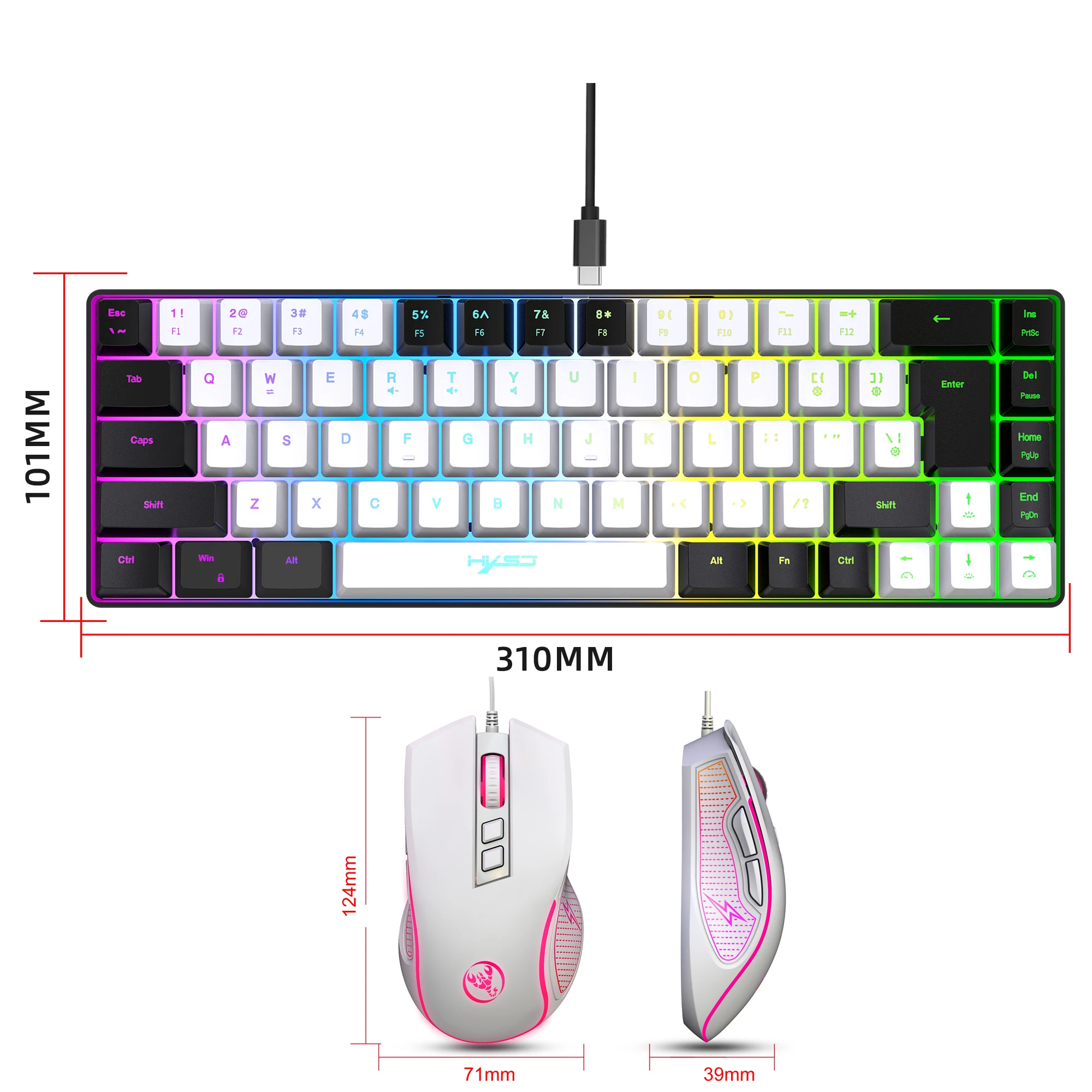 2024 Newest HXSJ Mini V200 68 Keys Mechanical Feel Keyboard Compact RGB Luminous Gaming Mouse and Keyboard Combos for PC Gaming photo 3