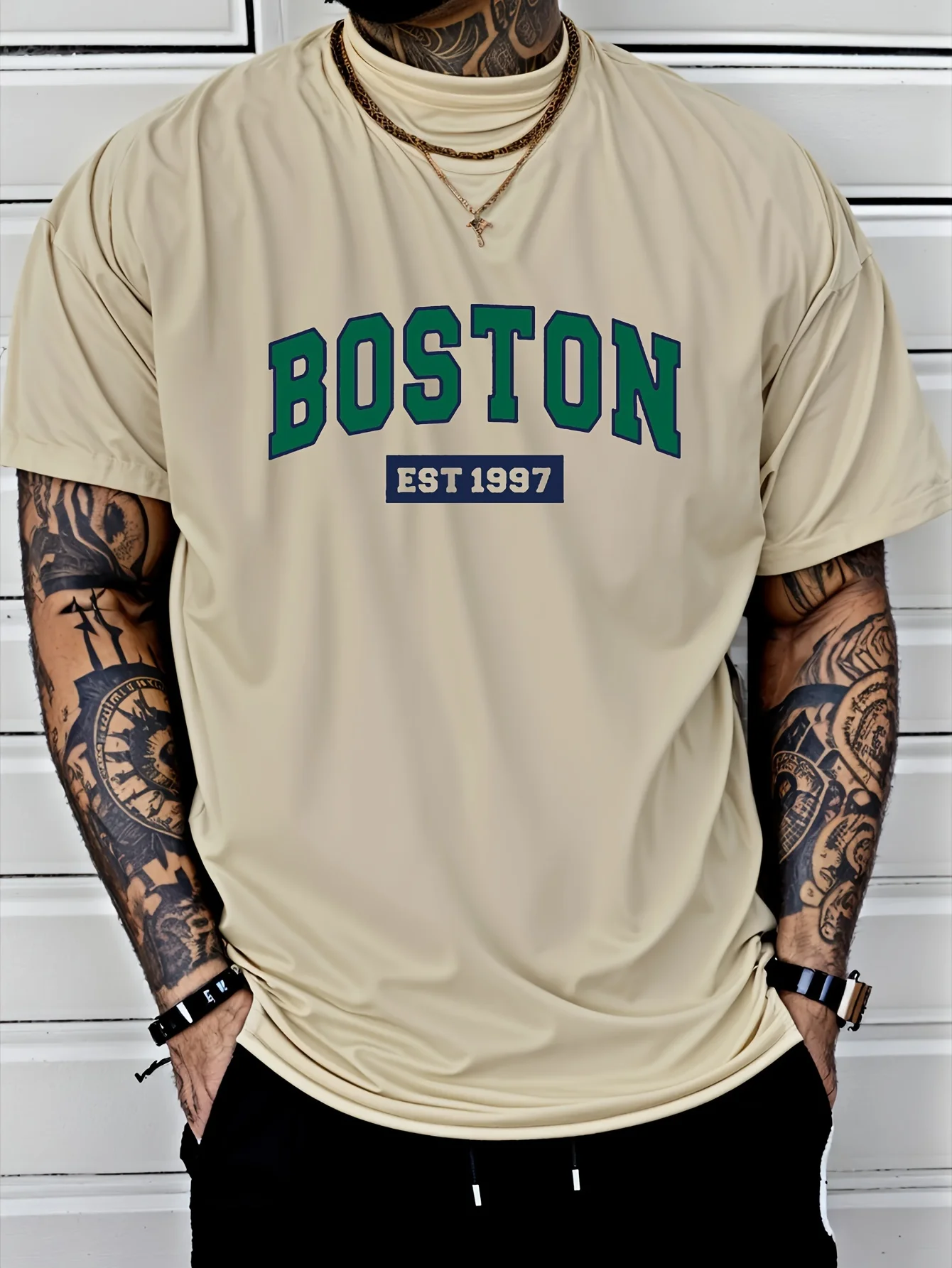 Men's Breathable Round Neck T-shirt Boston South 1997 Digital Printed Sports and Leisure Versatile Short Sleeve Top photo 4