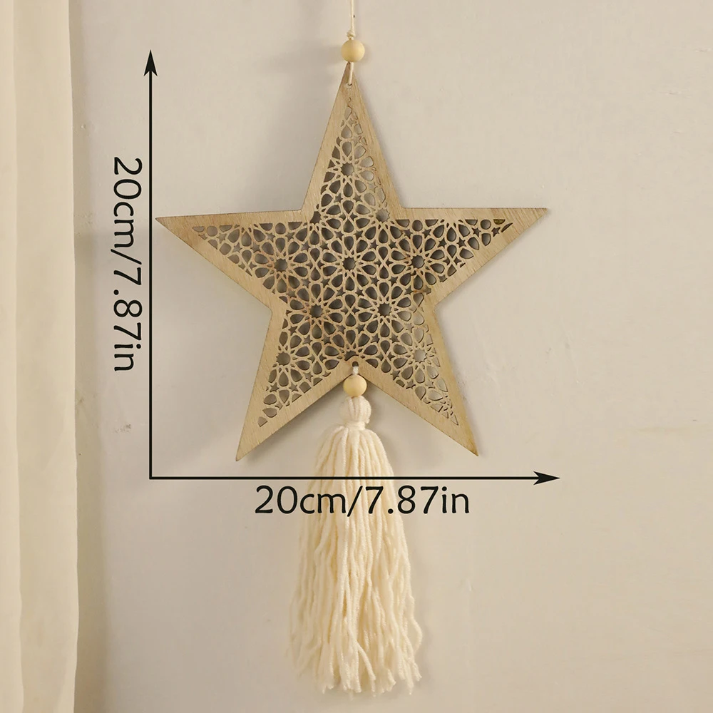 Ramadan Wooden Hanging Ornaments Moon and Star Hollow Mesh Wall Decor Islamic Eid Mubarak Muslim Decor，Ramadan Kareem Gift photo 6