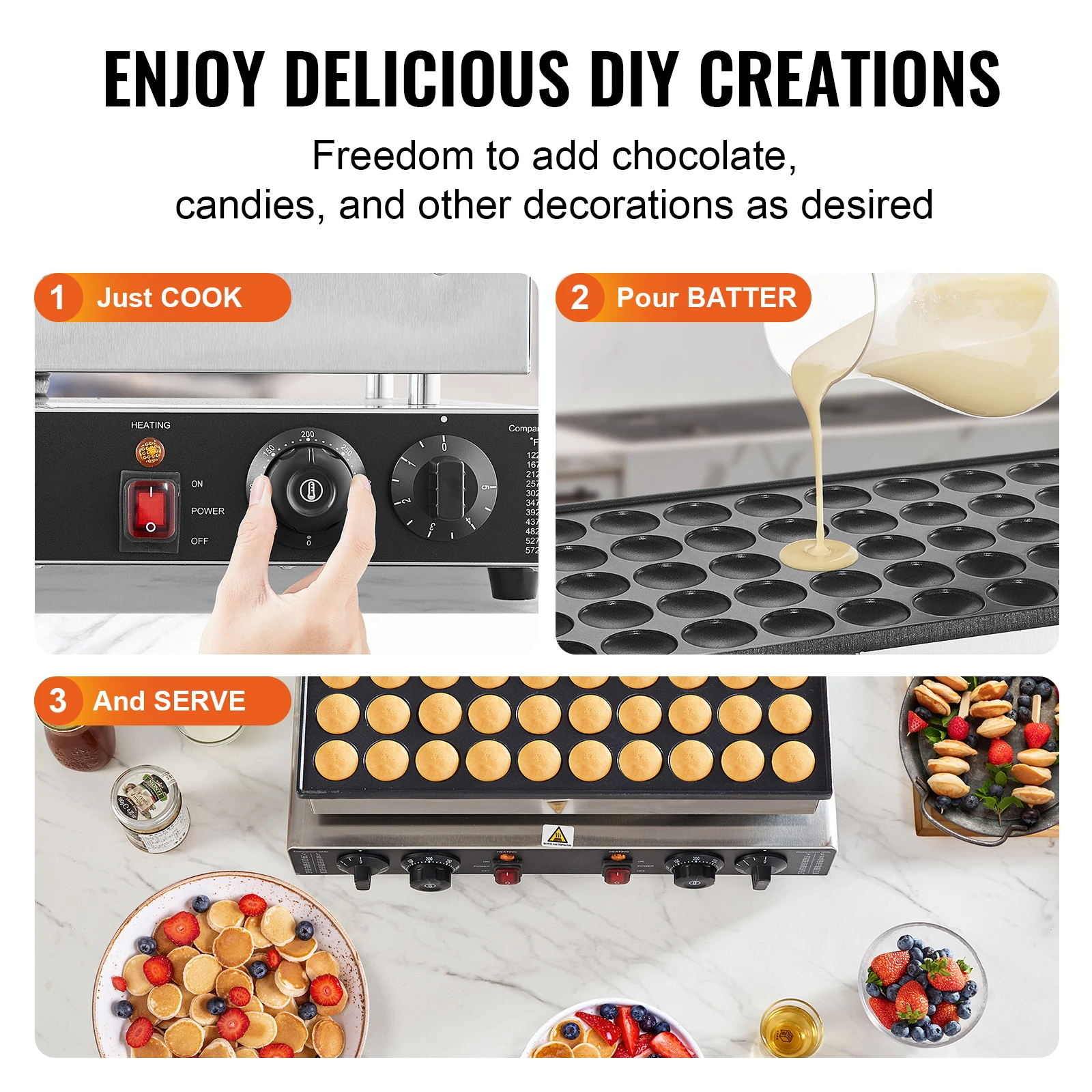 SucceBuy 50Pcs Mini Dutch Pancake Maker Dorayaki Baker Machine Commercial Non-stick Waffle Maker Dual Temp & Time Control photo 6