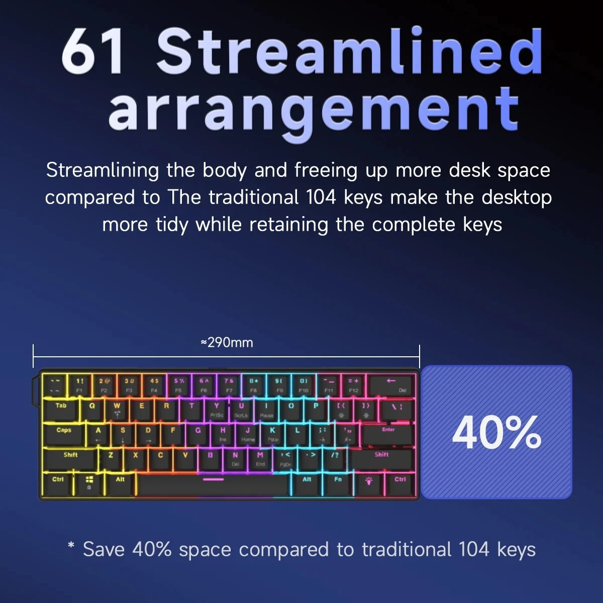 AJAZZ NK61 Wired Mechanical Keyboard 61 Keys 60% Compact  Hot Swappable Red Switch RGB Backlit Portable for Gaming Laptop Gamer photo 2