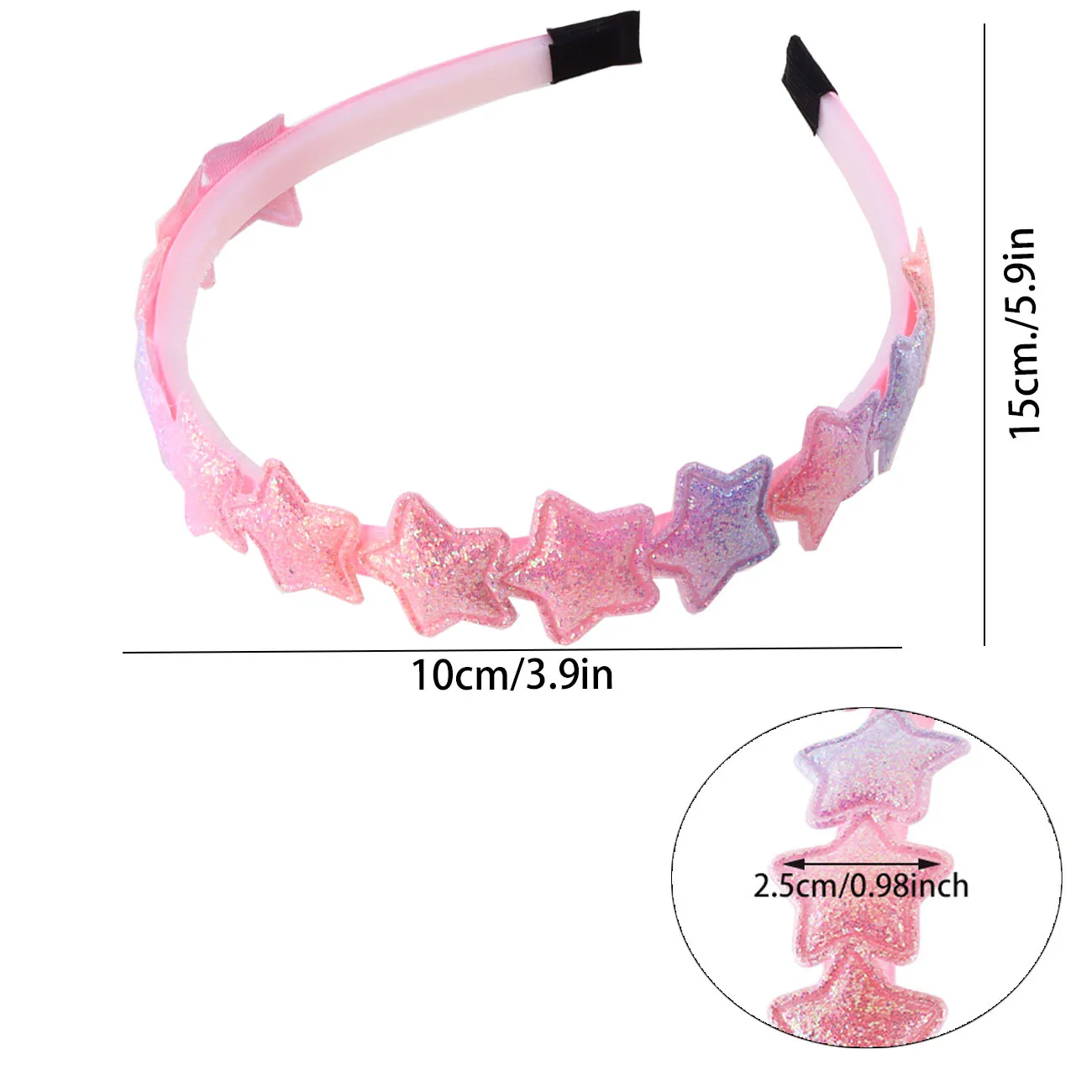 Gradient Glitter Star Headband for Girls Anti-slip Hard Hair Hoop Daily & Party Photo Prop, Sweet Princess Hair Accessories photo 2
