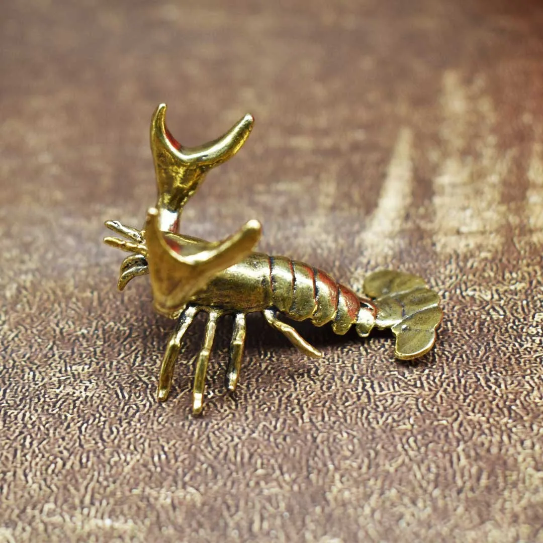 Brass Lobster Figurine Retro Metal Miniature Statue Sea Animal Desktop Ornament Home Table Decor Collectible Sculpture photo 5