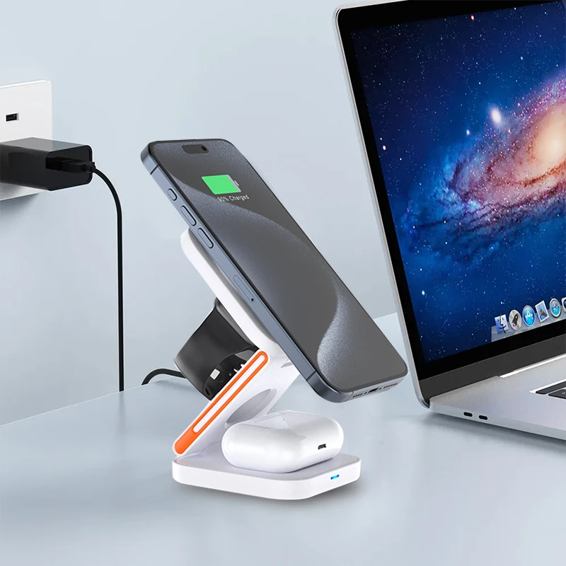 3 in 1 Foldable Magnetic Wireless Charger Stand Fast Charging Station for iPhone 17 16 15 14 13 12 Apple Watch 8 7 6 AirPods Pro photo 2