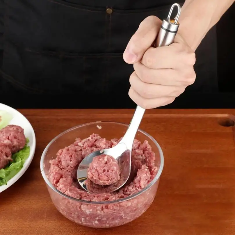 1 Pcs Maker Spoon Meat Baller With Elliptical Leakage Hole Stainless Steel Meat Ball Mold Kitchen Gadget Meat Tools photo 3