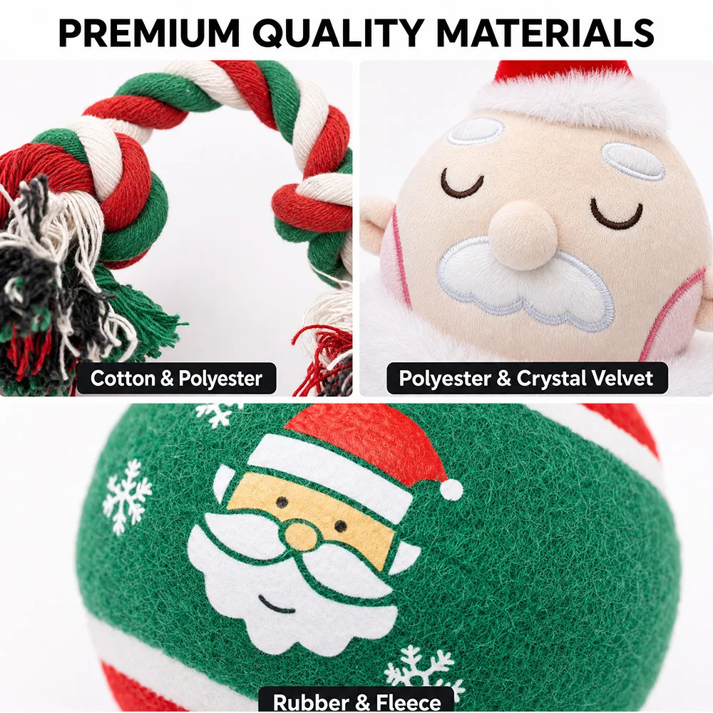 Christmas Dog Toy Set Squeaky Rope Chew Toys for Puppy Pet Teeth Cleaning Play Balls Holiday Gift for Small Medium Large Dogs photo 4