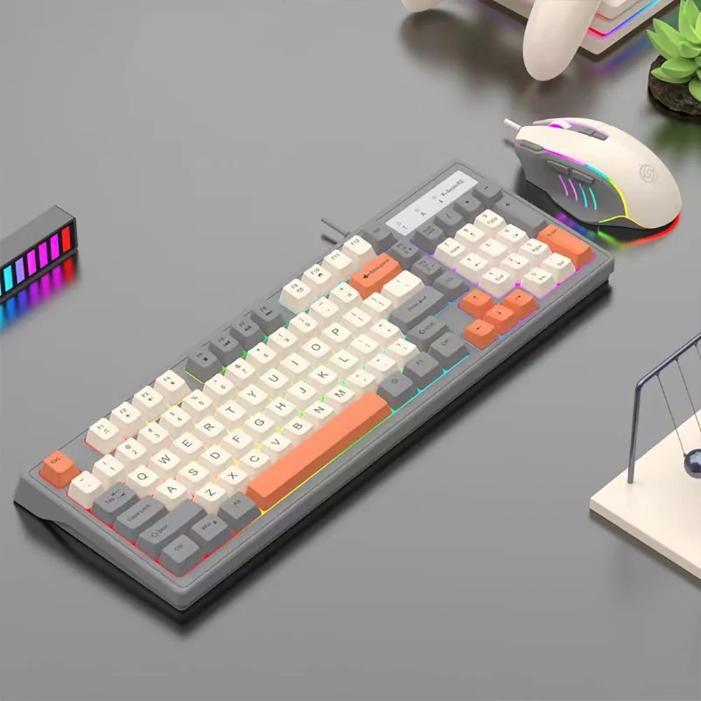 Wired Keyboard and Mouse 98key Cream Mechanical Feel Silent Office Mouse Set Girl Keyboard and Mouse for Laptop Ipad Supplies photo 5