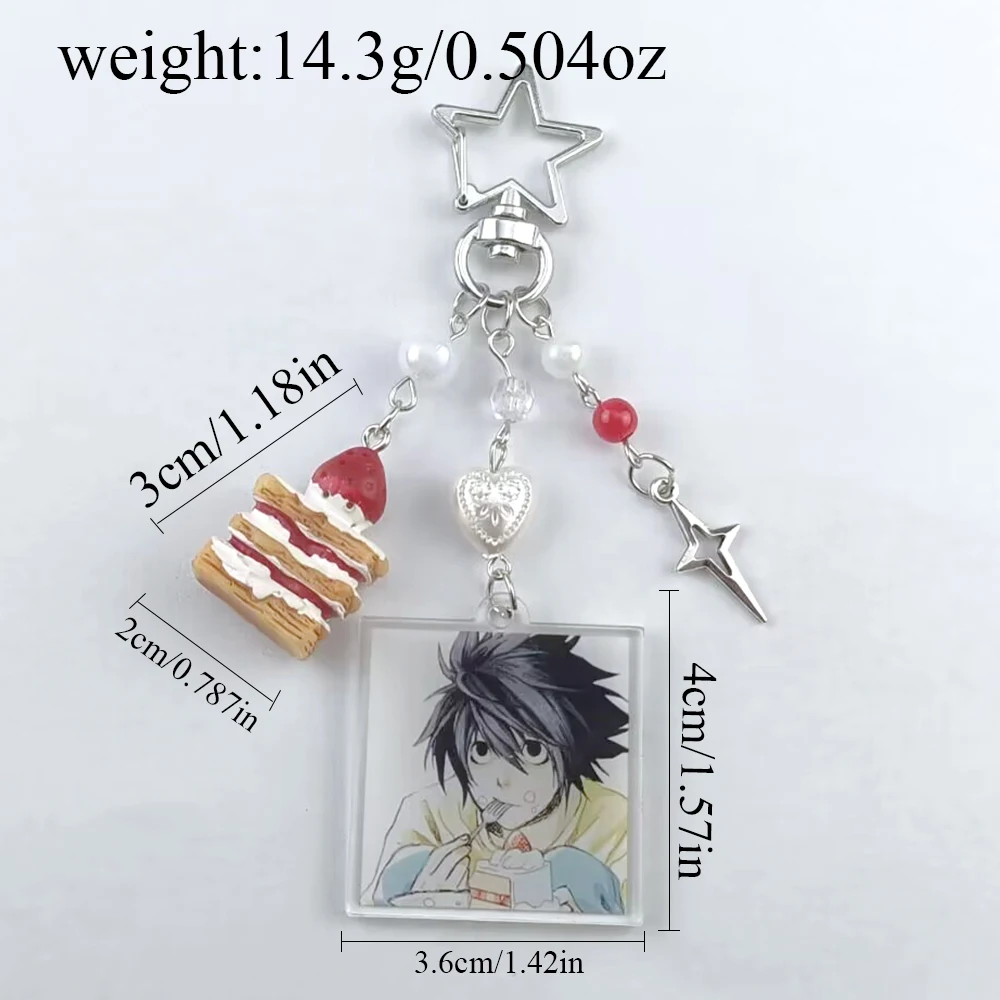 Handmade Anime Death Note L Lawliet Cake Beaded Keychain Bag Charms Aesthetic Handbag Pendant Key Ring Christmas Gift photo 5