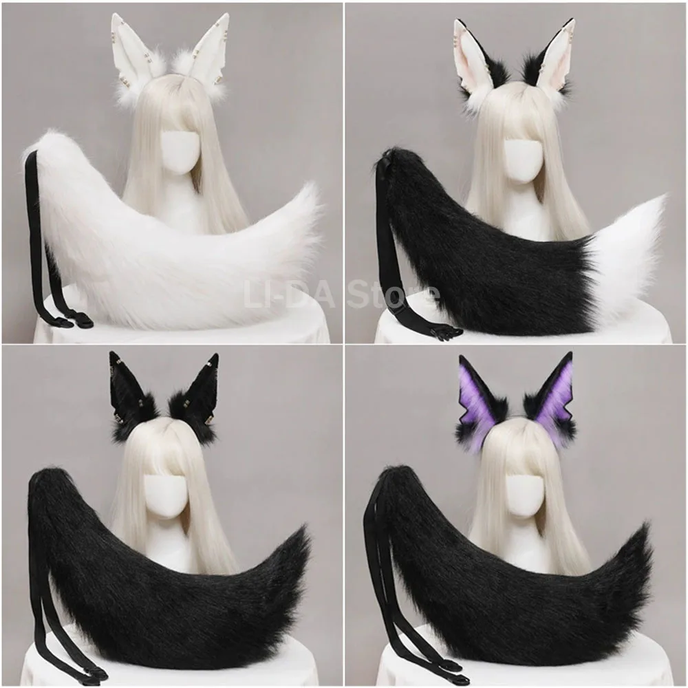 Plush Animal Wolf Ears Headwear Tail Set Furry Jackal Ears Headdress Handmade Costume Anime Sexy Fox Tail Cosplay Accessories photo 2