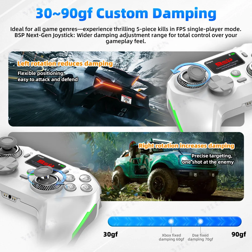 G8 Wireless Game Controller for PC Switch Android iOS Mobile Phone 4 Hall Operation-with TMR Hall Joystick, 30-90gf Adjustable Damping, Smart Screen, Turbo Macro RGB Light, 6-Axis Vibration Gamepad photo 3