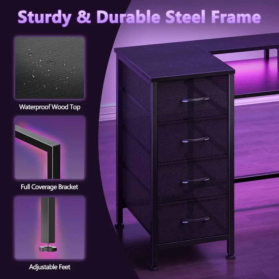 Gaming Computer Desk with Power Outlets, LED, 5 Drawers photo 5