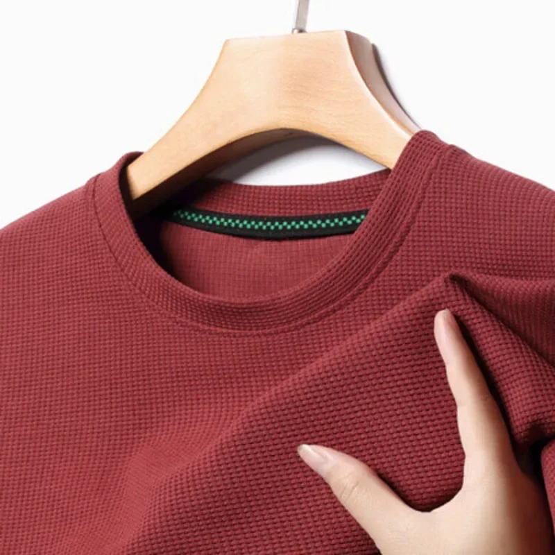 New Summer Waffle Round Neck Short Sleeved T-shirt for Men's Short Sleeved Top photo 3