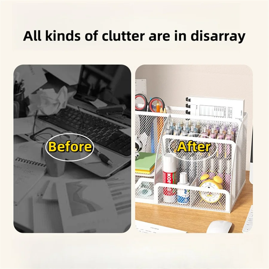 Desk Stationery Organizer Creative Metal Pen Holder Pencil File Storage Rack 7 Grid Storage Box Divided Container Office Access photo 5