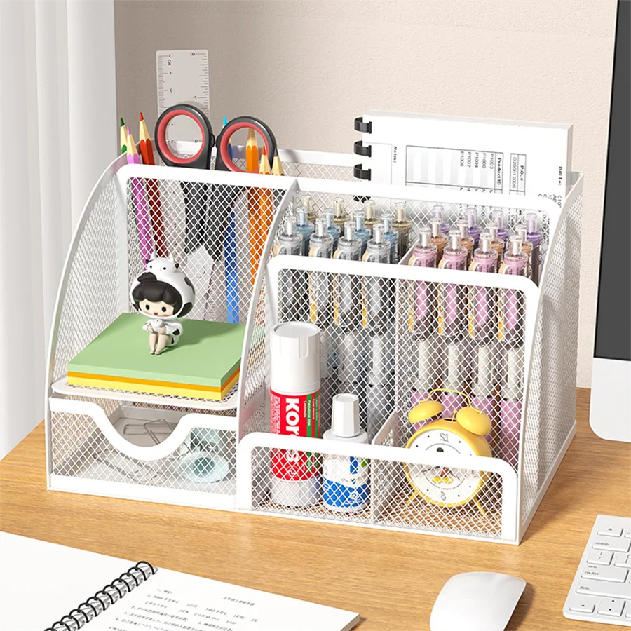 Desk Stationery Organizer Creative Metal Pen Holder Pencil File Storage Rack 7 Grid Storage Box Divided Container Office Access photo 2