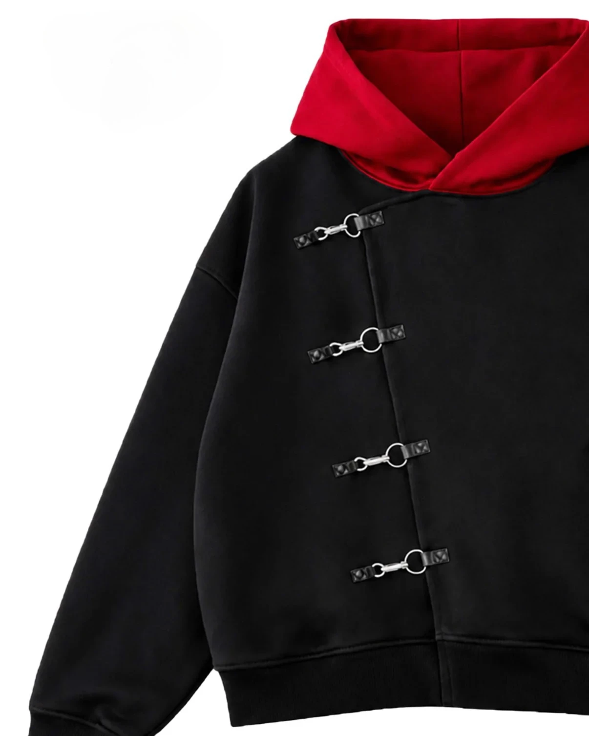 Y2K Red Itadori Hoodie Oversized Black Red Spliced Metal Button Casual Sweatshirt Trendy and Simple Men Women Streetwear Jacket photo 4