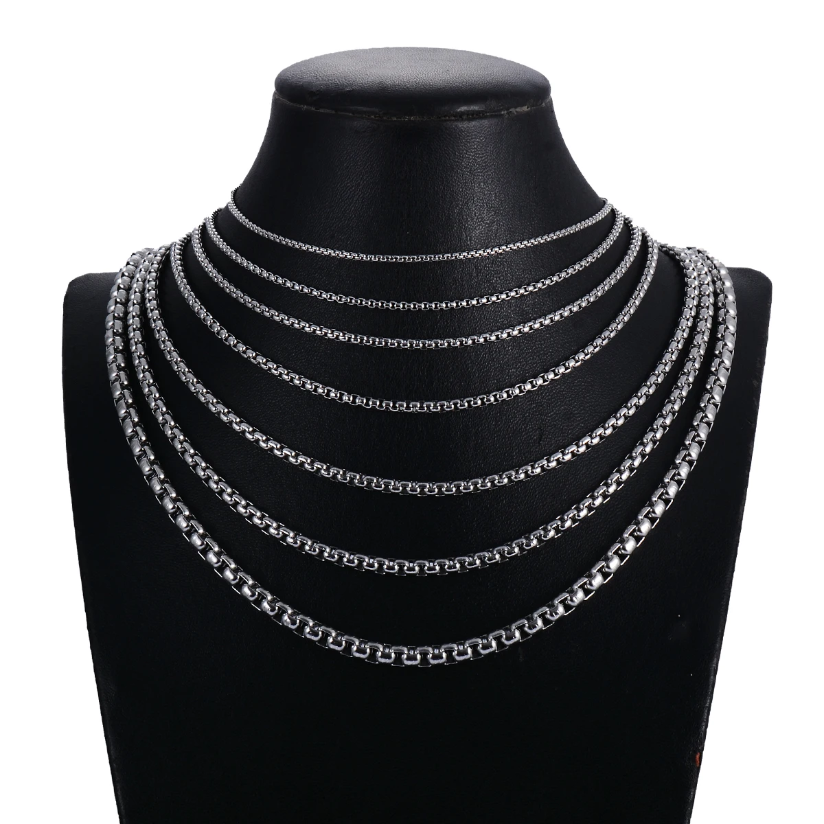 1Pc Stainless Steel Square Rolo Stainless Steel Chain Necklace Round Box Necklace Men Women Width 2mm-5mm photo 3