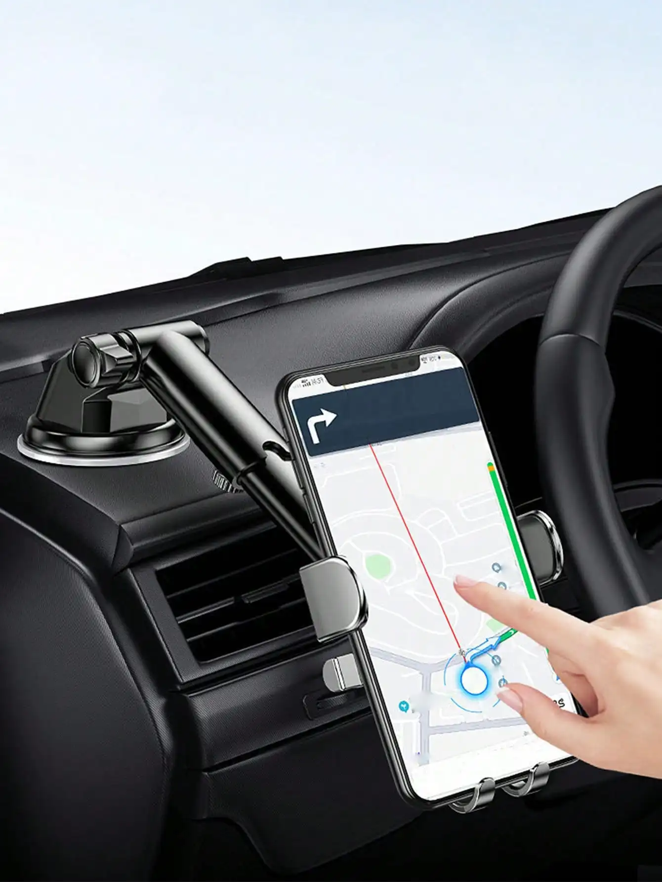 1Pc Suction Cup Car Phone Holder, Suction Mount Mobile Smartphone & Tablet Car Bracket, Fits Dashboard & Windshield, With Retrac photo 3