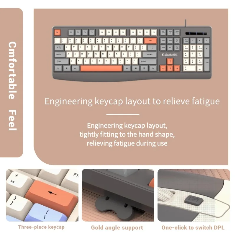 K-snake KM300 Wired Keyboard and Mouse Set USB Ergonomic Desktop Laptop Keyboard and Mouse Home Office photo 3