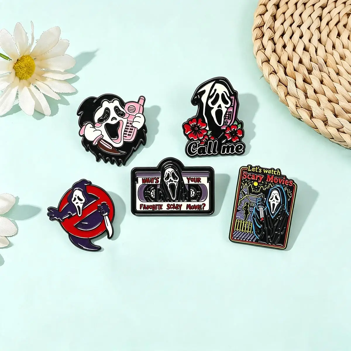 5Pcs/Set Horror Skull Enamel Brooch Gothic Punk Metal Badge Backpack Lapel Pin Costume Jewelry Accessories Halloween Gifts photo 5