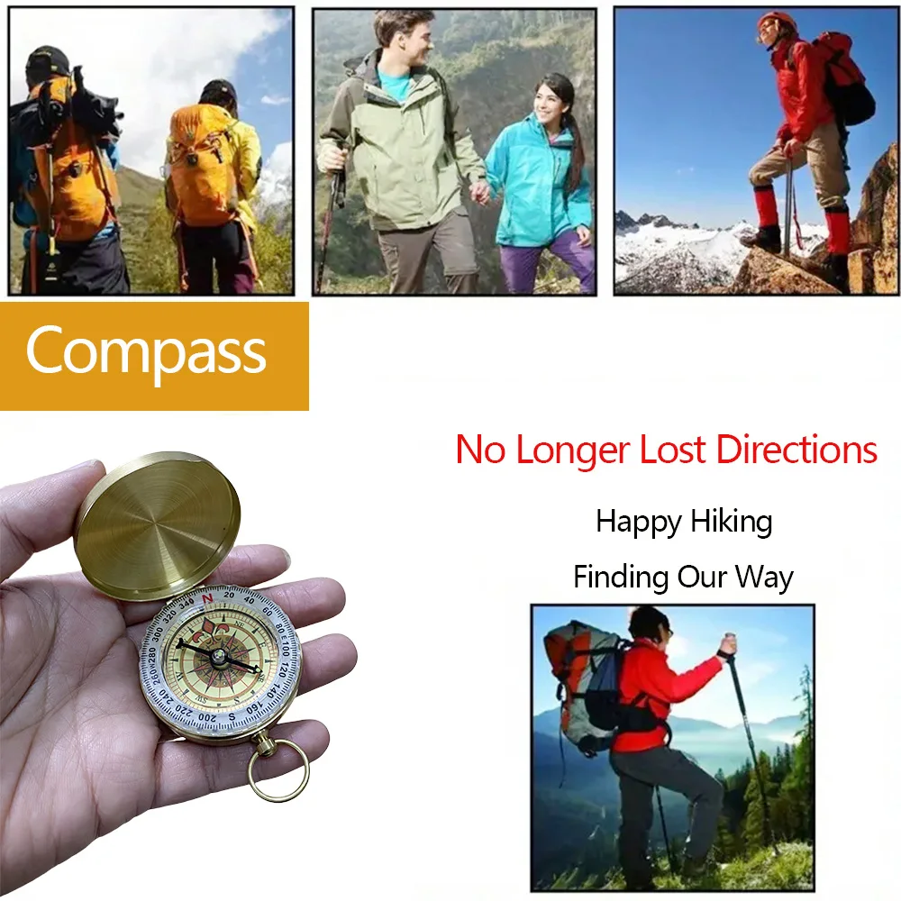 1U-1/2Pcs Brass Pocket Compass for Camping  Hiking Water-Resistant Handheld Navigation Device Outdoor Portable Orienteering Gear photo 6