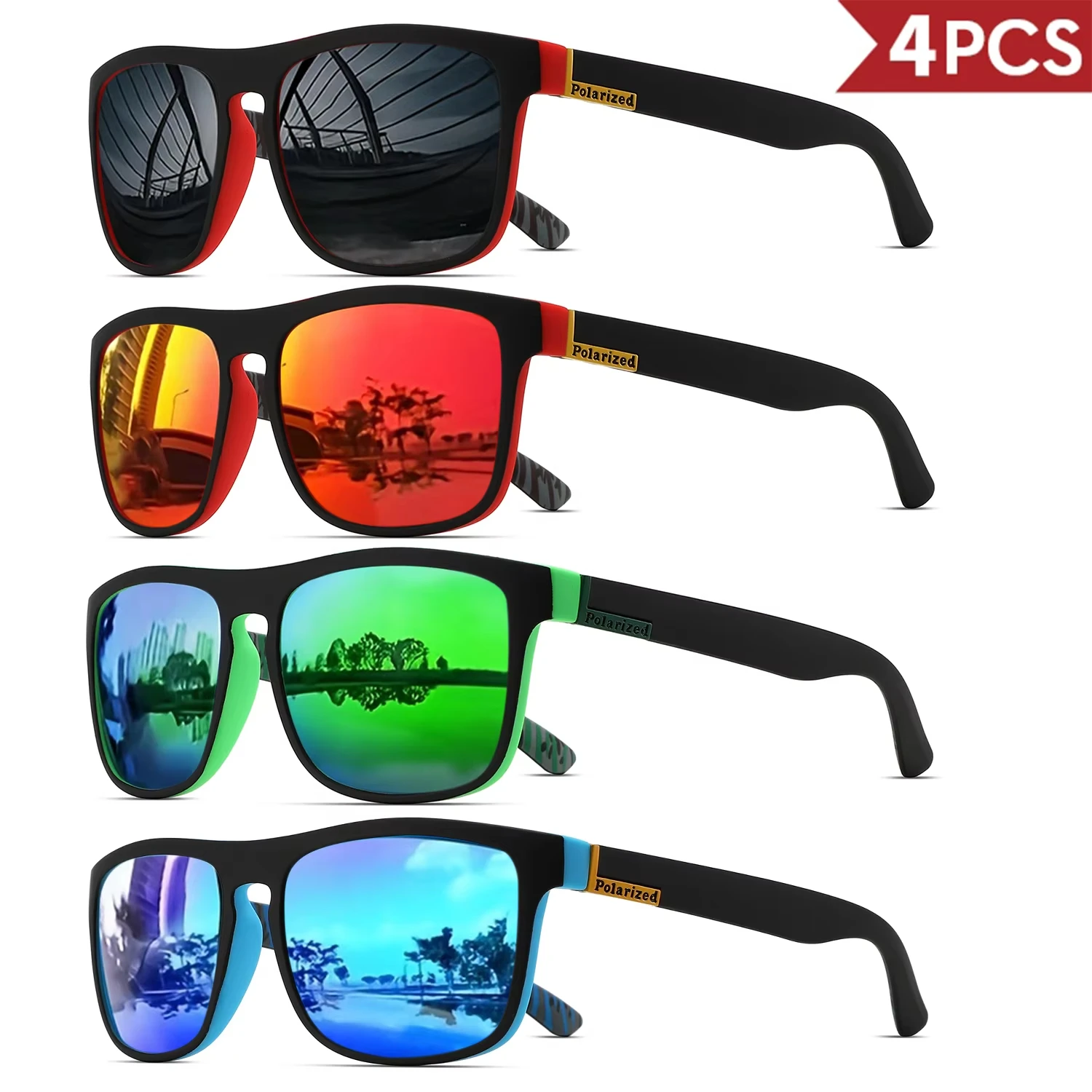 1-4PCS Men Classical Square Polarized Sports Sunglasses Lightweight PC Frame UV400 for Driving Fishing Cycling Unisex Durability photo 3