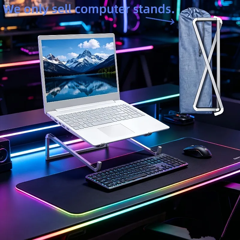Foldable Laptop Stand for Desk, Universal Laptop Riser Ventilated Holder, Silver, Portable Notebook Stand photo 6