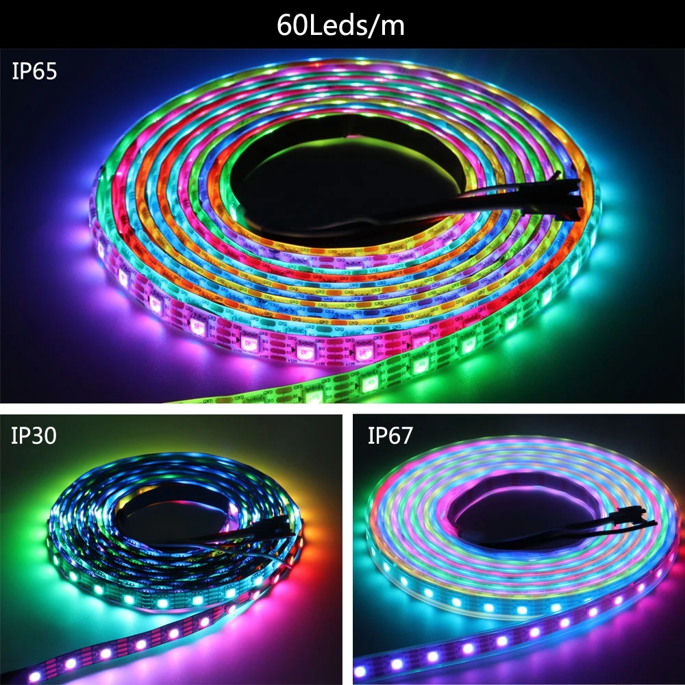 WS2812B WS2811 WS2813 WS2815 5050 RGB Smart LED Strip Lights WS2812 Individually Addressable IC 30/60/144Pixels/Leds/m Tape photo 5