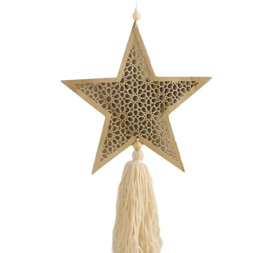 Ramadan Wooden Hanging Ornaments Moon and Star Hollow Mesh Wall Decor Islamic Eid Mubarak Muslim Decor，Ramadan Kareem Gift photo 5