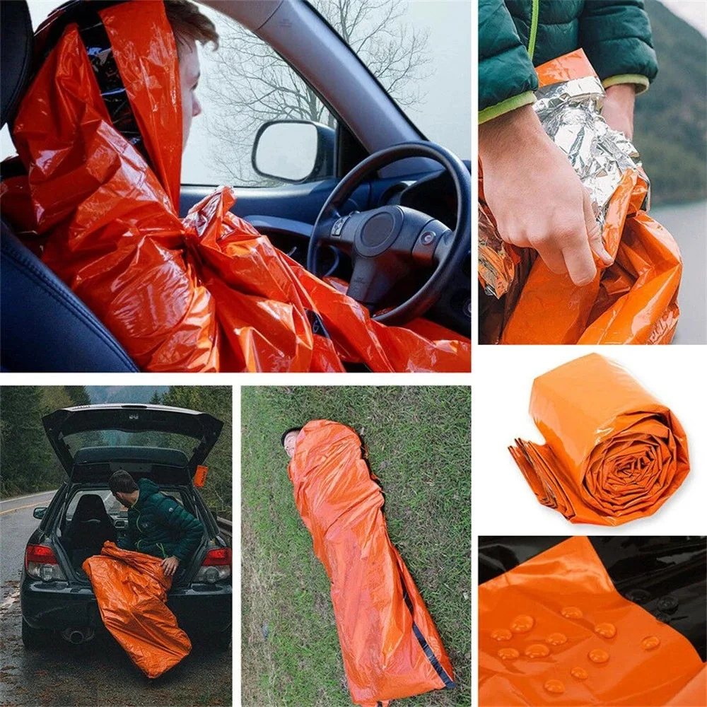 Portable Waterproof Emergency Survival Sleeping Bag Outdoor Edc Camping Gear Thermal Sack First Aid Rescue Kit Mylar Blanket photo 6