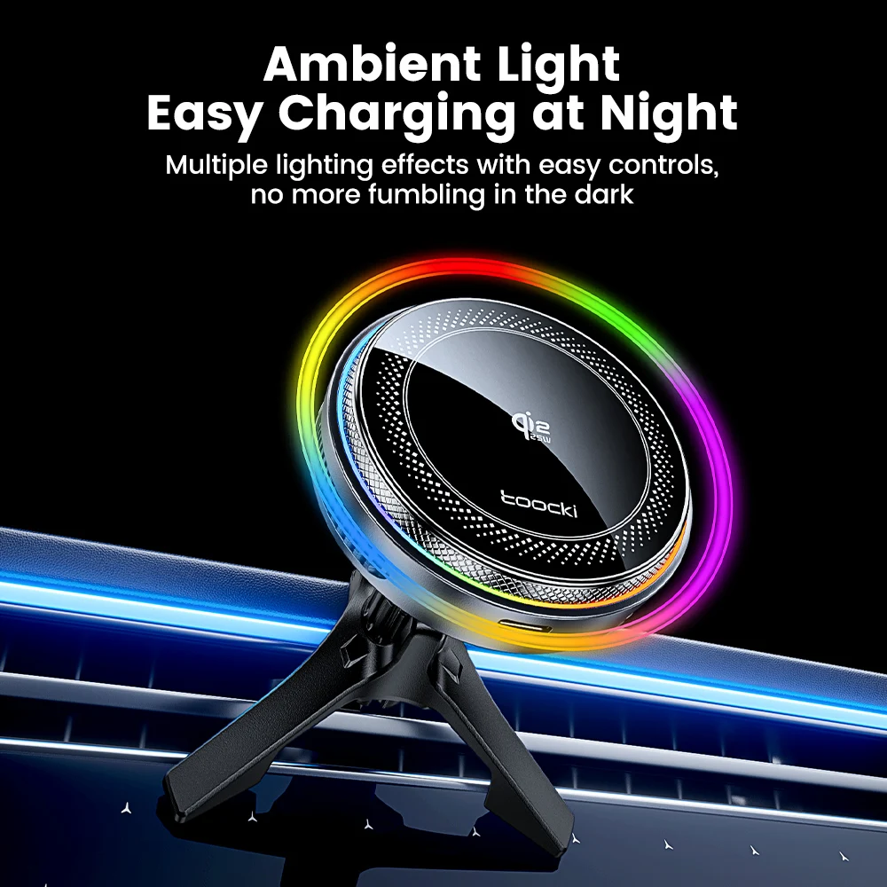Toocki Qi2.2 25W Wireless Charger Magnetic Car Phone Holder TEC Cooling for iPhone 17 16 15 Samsung S26 S25 for Magsafe Charger photo 5