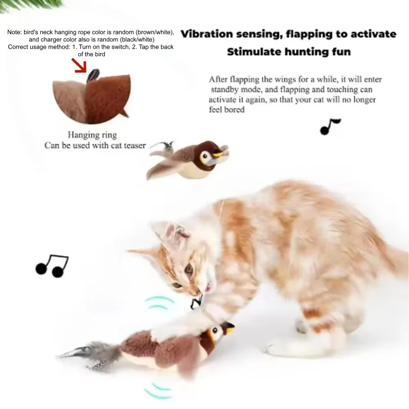 Hot Simulated Bird Cat Toy Interactive Toys Dog Rechargeable Chirping Flapping Bird(no Flying) Touch Activated Plush Toy Pet photo 4