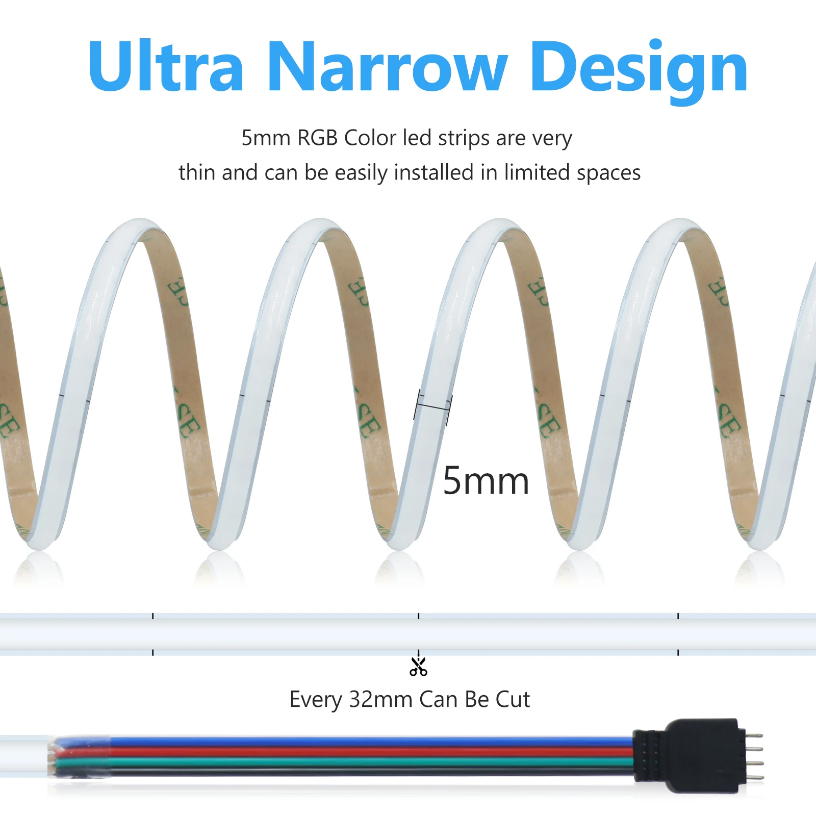 12V 24V RGB LED Strip Light COB With 4Pin Wire 5mm PCB 576LEDs/m Dream Color Flexible RGB Tape Home Christmas LED Lighting 1M-5M photo 5