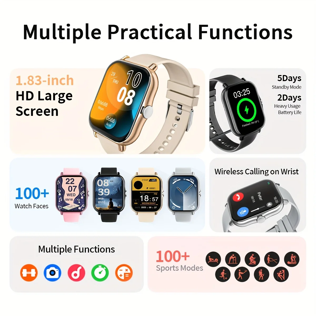 G.L Wear New Smartwatch 1.83-inch HD Display Bluetooth Calling Heart Rate Activity Tracking Smartwatch Men Women Holiday Gift photo 2