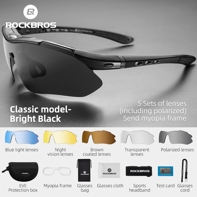 ROCKBROS Cycling Polarized glasses Bike Outdoor Sports Sunglasses MTB Road PC Goggles Eyewear Glasses 5/3 Lens Bicycle Accessory photo 1