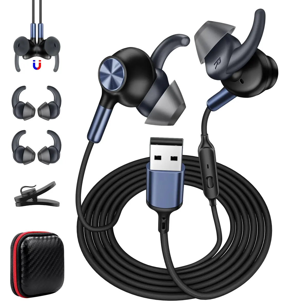 USB A Wired Earbuds 7.5FT Cord Lightweight Magnetic Headphones with Microphone for PC Laptop PS4 PS5 Gaming Headset Earphones photo 1
