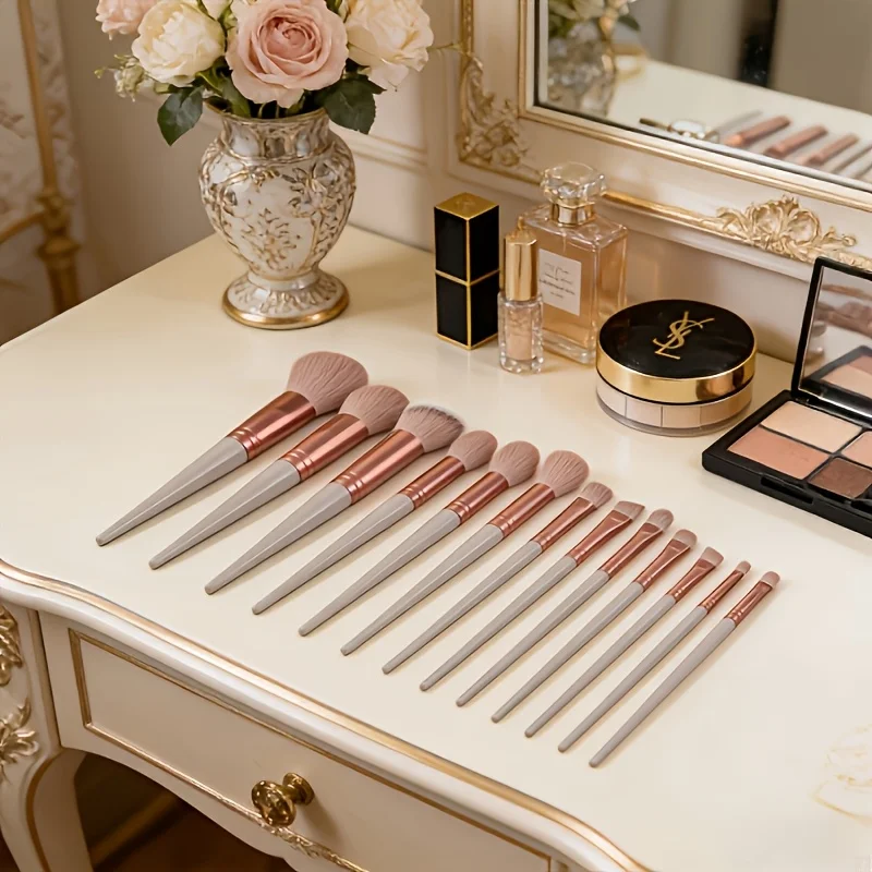16Pcs Professional Makeup Brush Set w/ Pouch, Sponge & Puff, Soft Bristles for Foundation, Blush, Eyeshadow, 2026 New Gift photo 3